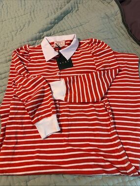 BUBU Red & White Striped Maxi Dress with Polo Collar
